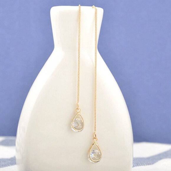 S925 Water Drop Chain Threader Earrings - Picture 6 of 11